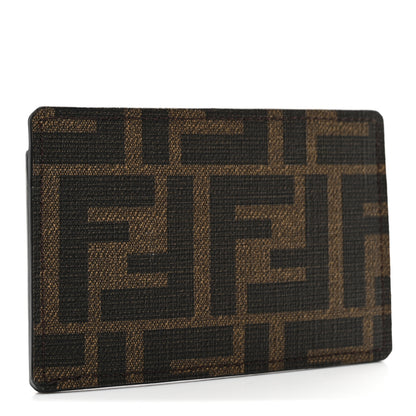 Fendi Vitello Century Matte Glazed Fabric FF Card Holder Tobacco Black 3 of 7