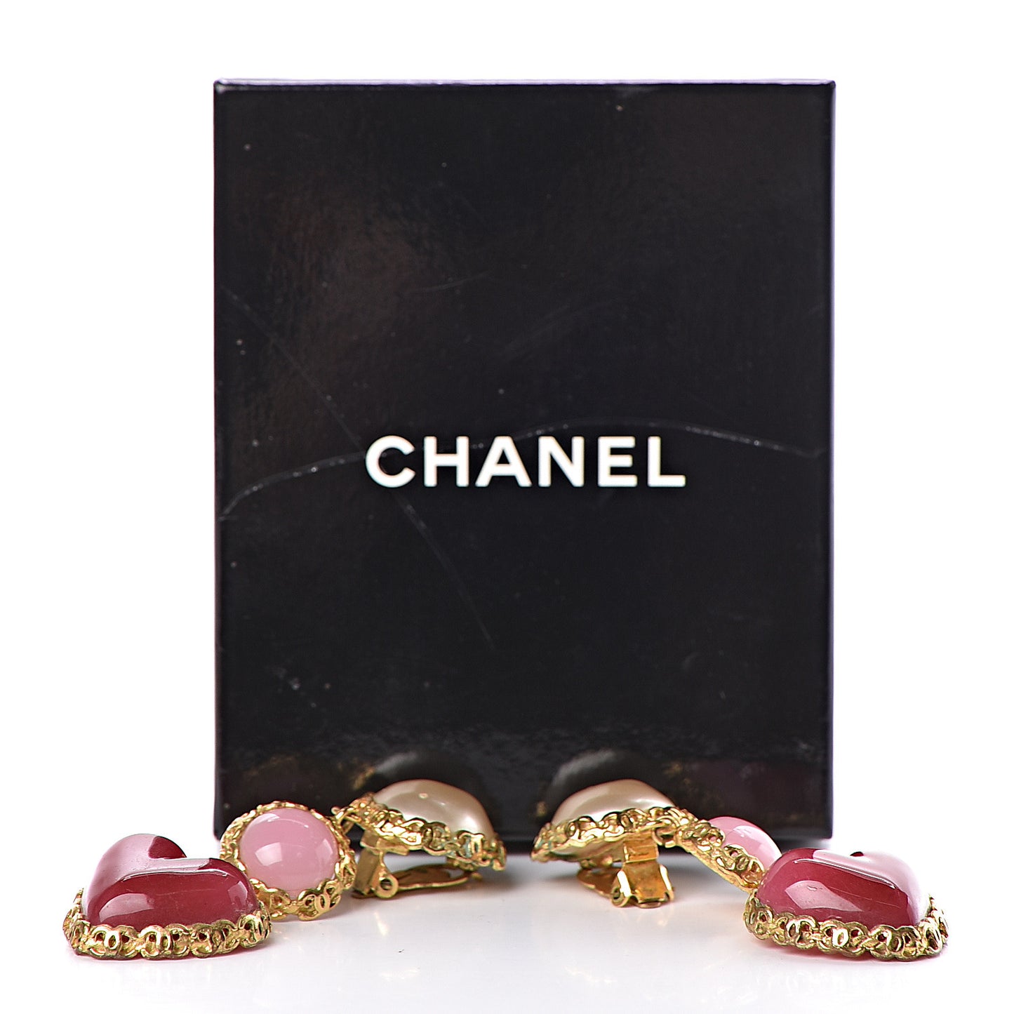Pearl Enamel Heart Clip On Earrings Gold