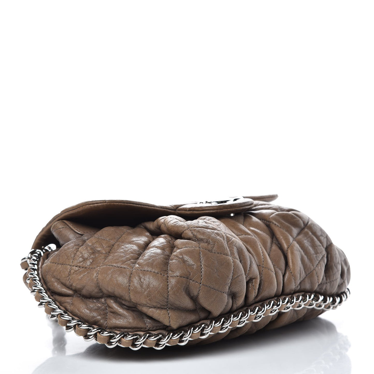 Washed Lambskin Quilted Medium Chain Around Flap Khaki