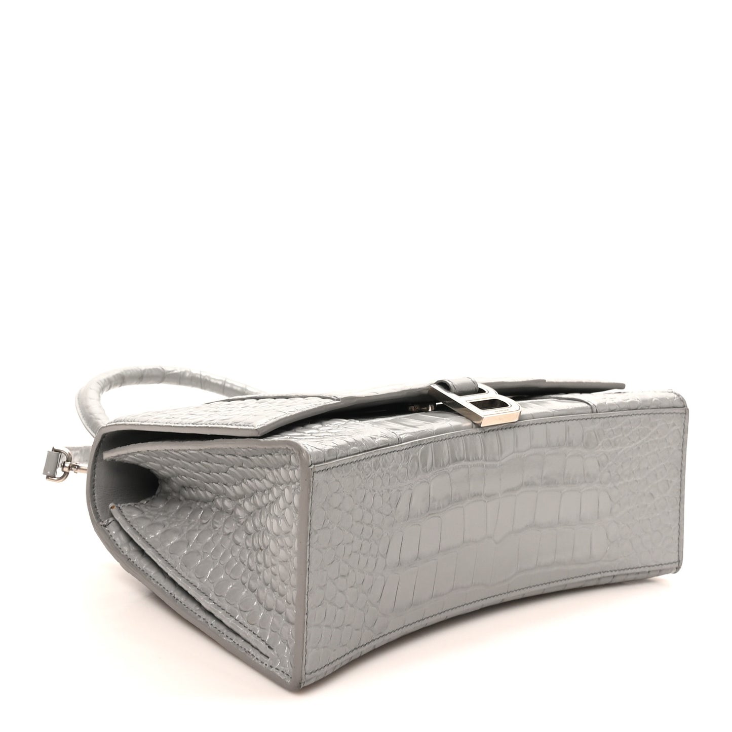 Shiny Calfskin Crocodile Embossed Medium Hourglass Top Handle Bag Balenciaga Grey
