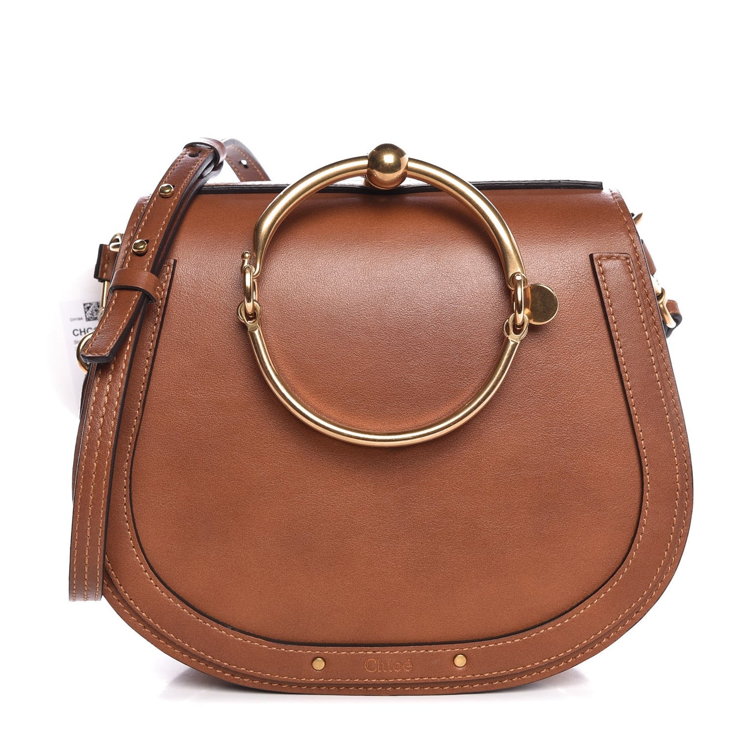 Calfskin Suede Medium Nile Bracelet Bag Caramel