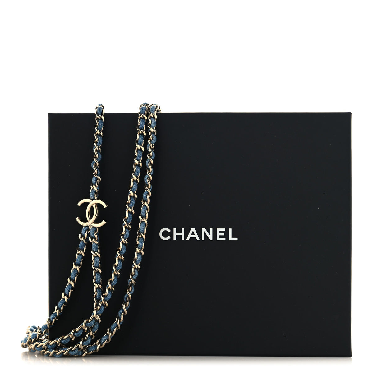 Chanel Metal Denim CC Double Chain Belt Blue Gold 4 of 4