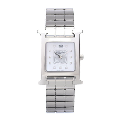 Hermes Stainless Steel Diamond Mother of Pearl 21mm Heure H Hour Quartz Watch 1 of 5