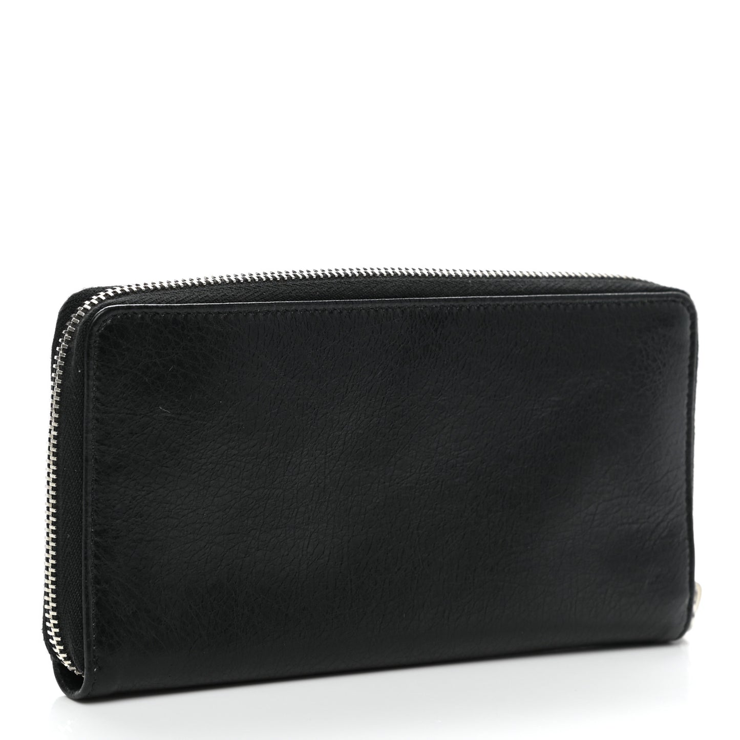 Agneau Classic Silver Hardware Continental Zip Around Wallet Black