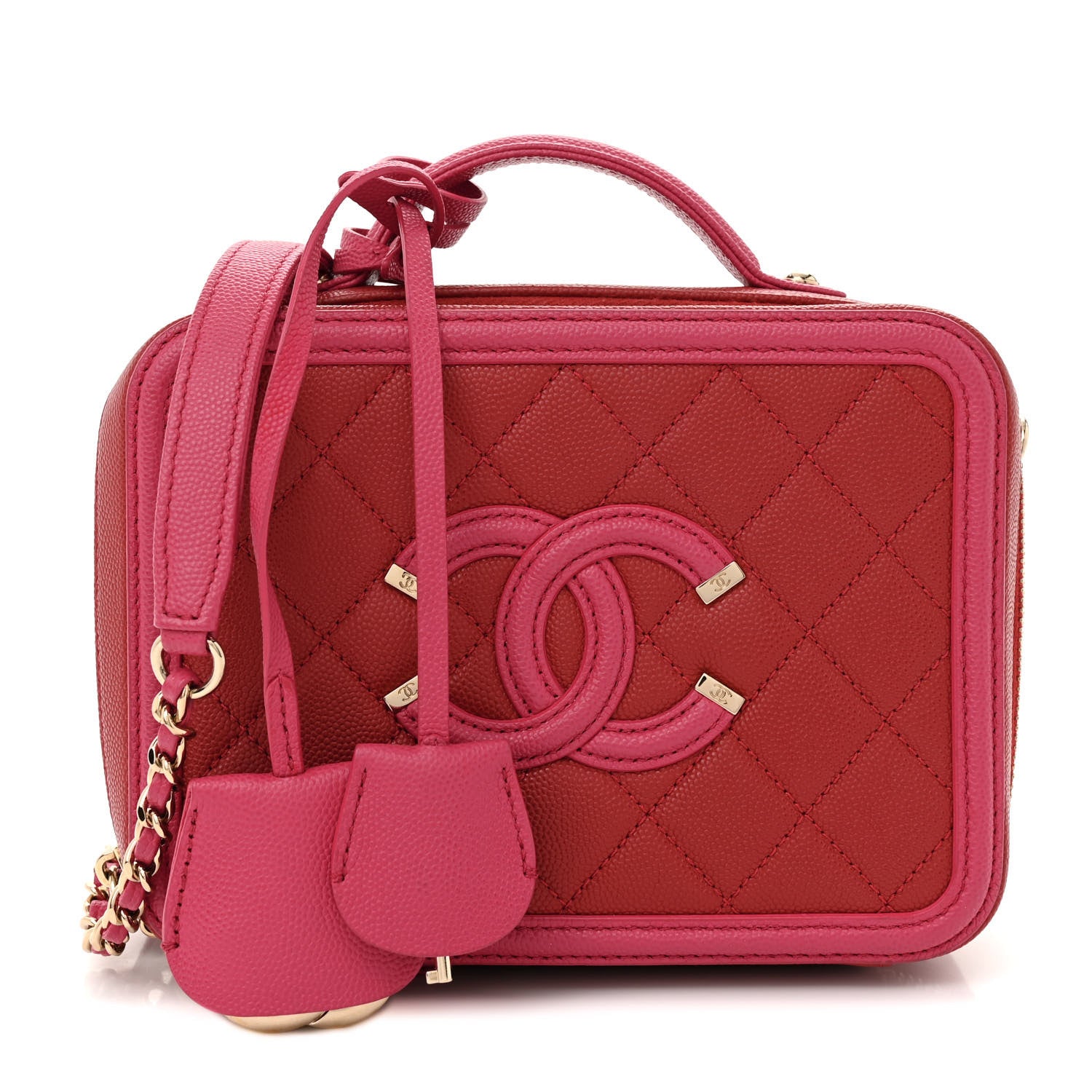 Chanel Caviar Quilted Small CC Filigree Vanity Case Red Dark Pink 1 of 15