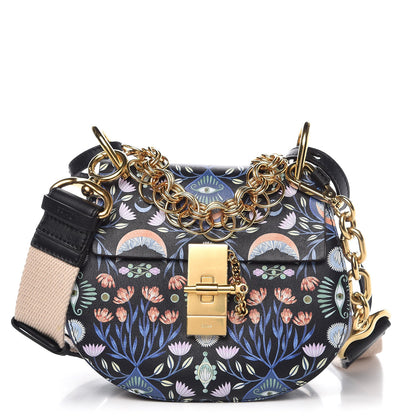Chloe Calfskin Floral Print Drew Bi-Color Shoulder Bag Full Blue 1 of 6