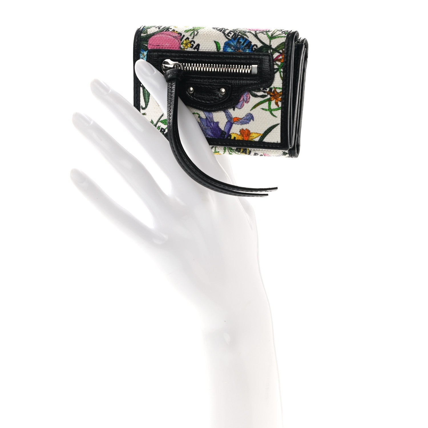 Balenciaga X GUCCI Canvas Azalea Calfskin Flora Logo Print Neo Classic Wallet White Multicolor Black 3 of 9