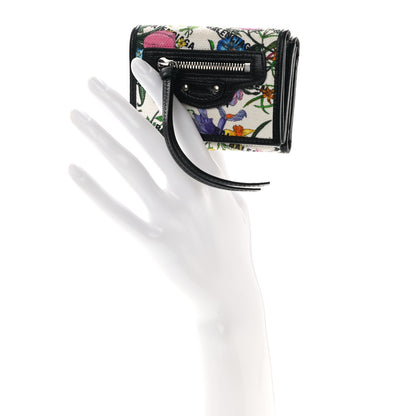Balenciaga X GUCCI Canvas Azalea Calfskin Flora Logo Print Neo Classic Wallet White Multicolor Black 3 of 9