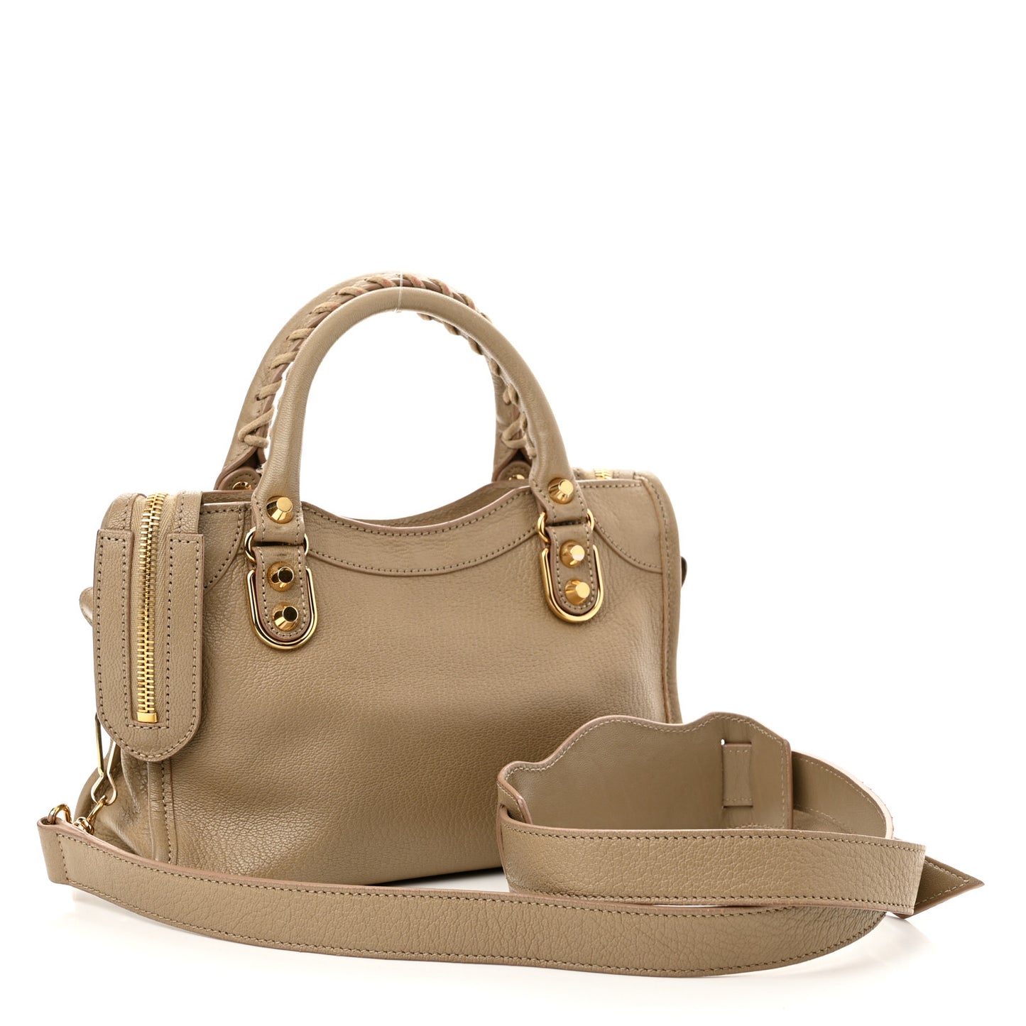 Chevre Gold Metallic Edge Hardware Mini City Beige Latte