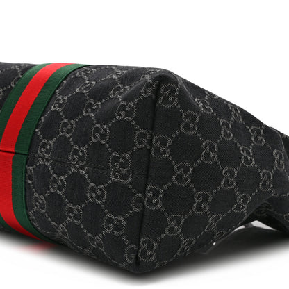 Gucci Denim GG Monogram Web Small Giglio Tote Black Ivory 10 of 10