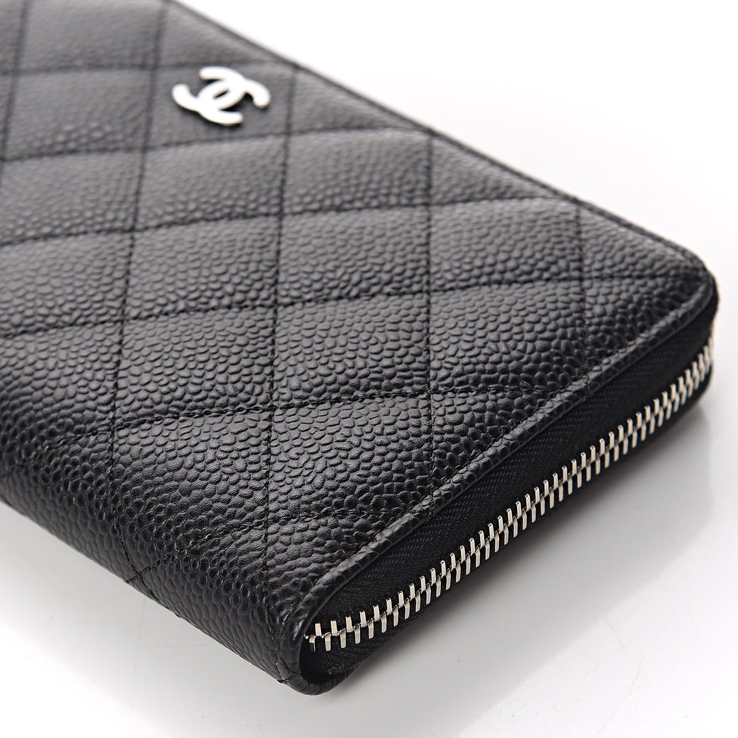 Caviar Quilted Large Gusset Zip Around Wallet Black