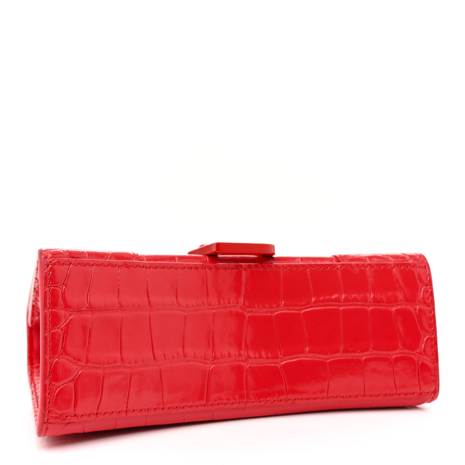 Balenciaga Shiny Calfskin Tonal B Crocodile Embossed Hourglass Top Handle Bag XS Bright Red 4 of 13