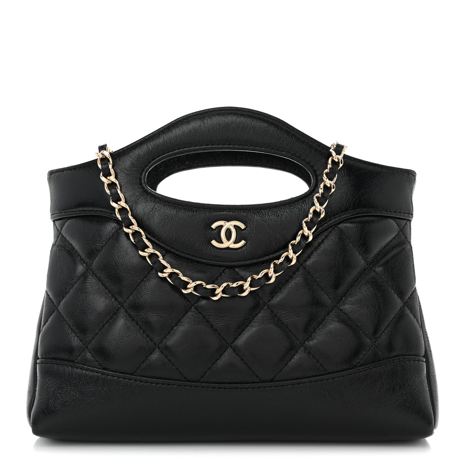 Chanel Shiny Crumpled Calfskin Quilted Nano 31 Shopping Bag Black 1 of 11