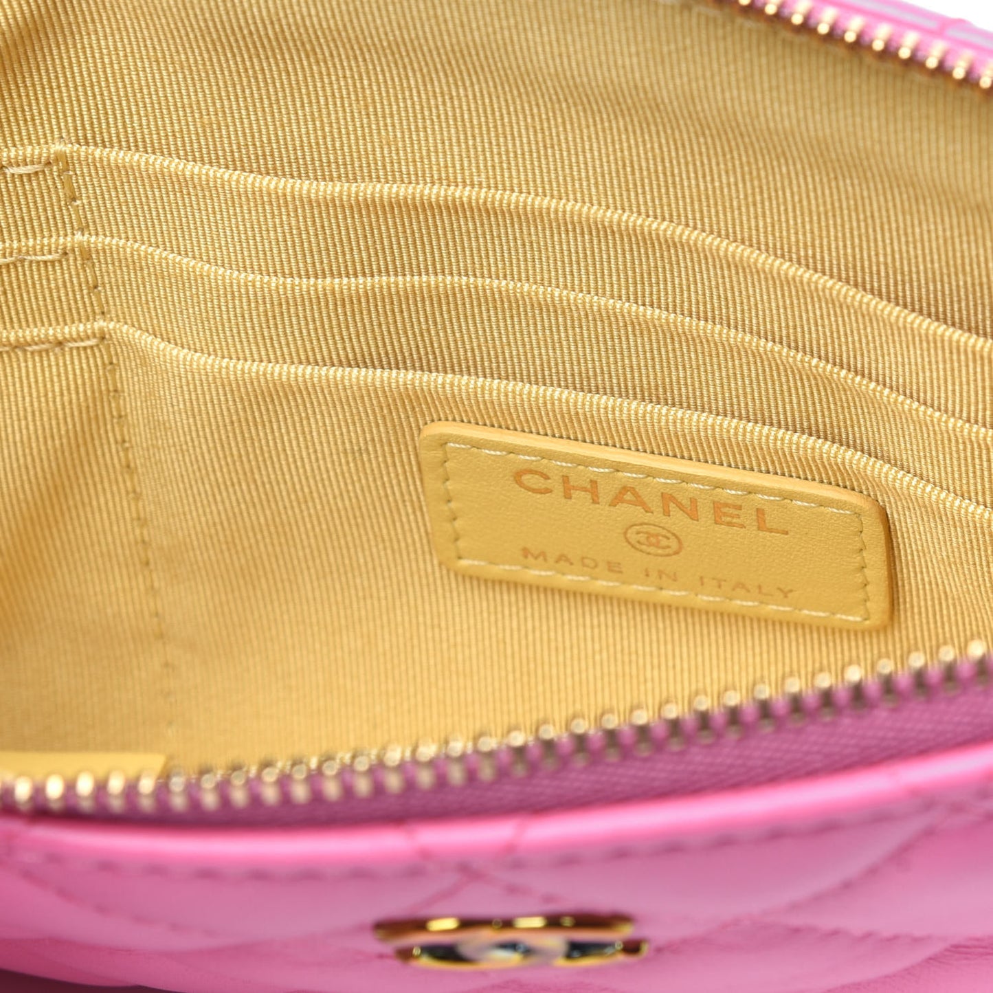 Lambskin Quilted Zipped Pouch Pink Yellow