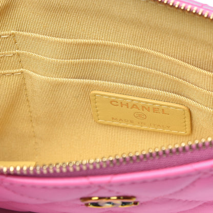 Chanel Lambskin Quilted Zipped Pouch Pink Yellow 8 of 13