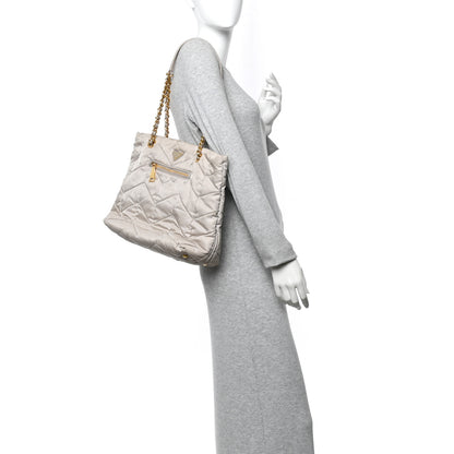 Prada Tessuto Nylon Chevron Quilted Shoulder Bag Beige 2 of 14
