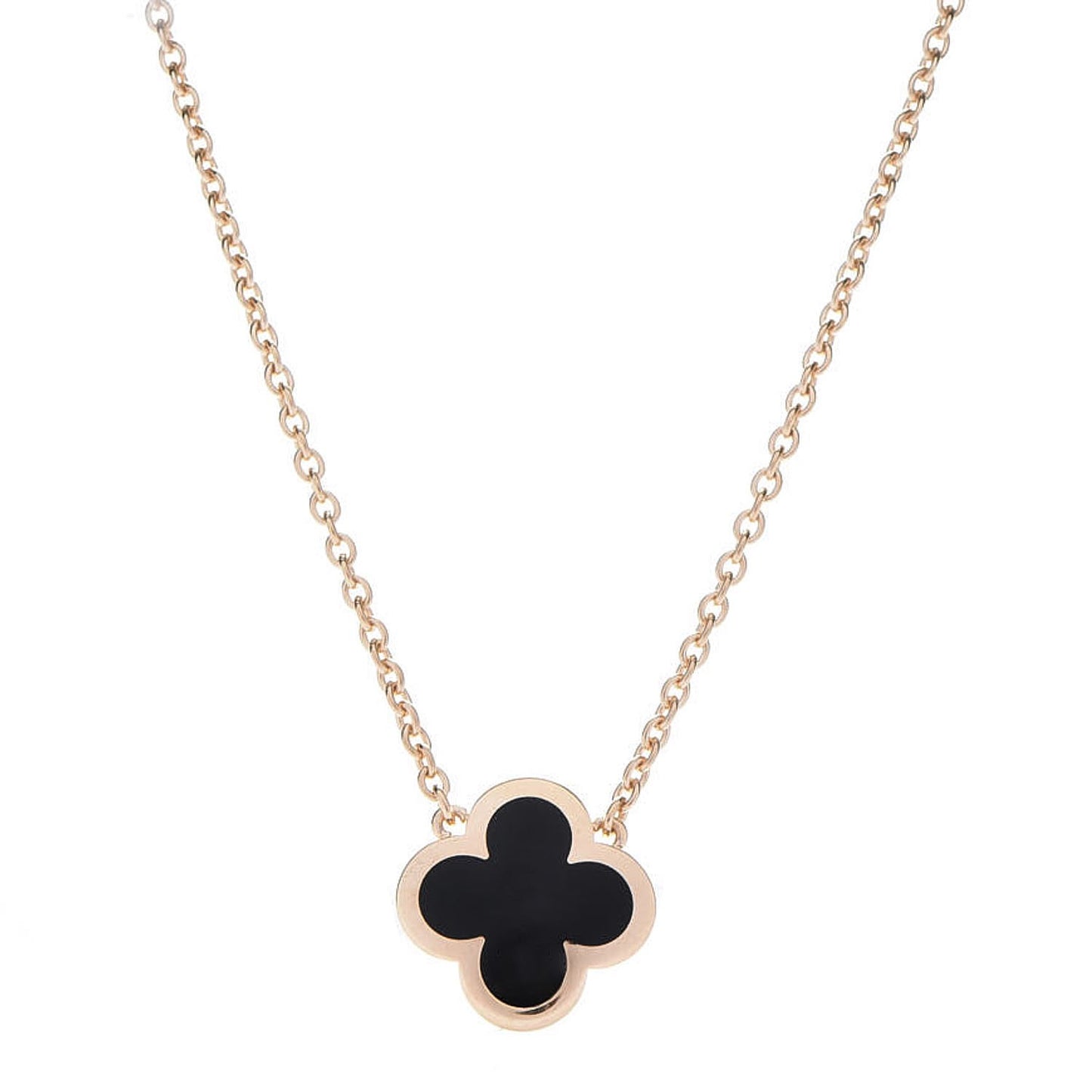 18K Yellow Gold Black Onyx Pure Alhambra Pendant Necklace