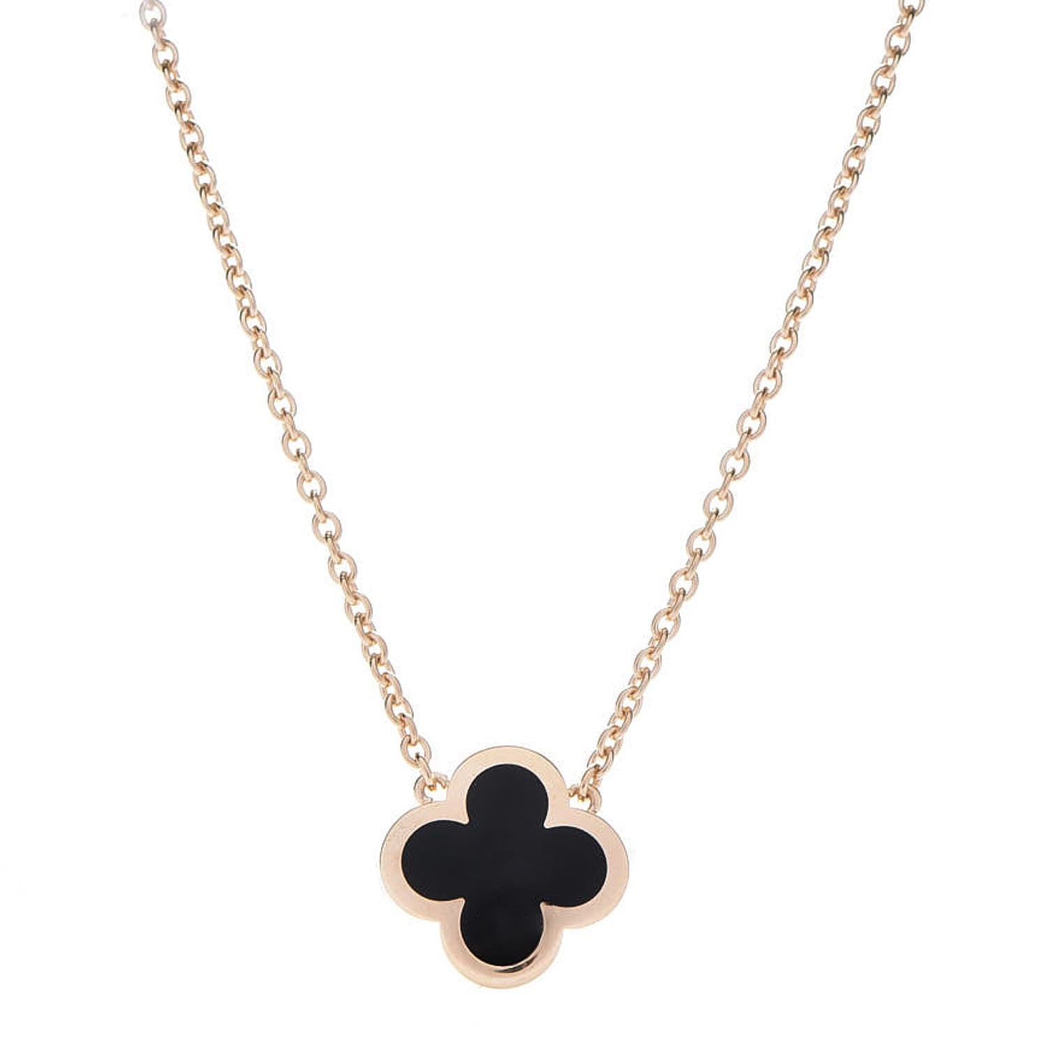 Van Cleef & Arpels 18K Yellow Gold Black Onyx Pure Alhambra Pendant Necklace 1 of 6