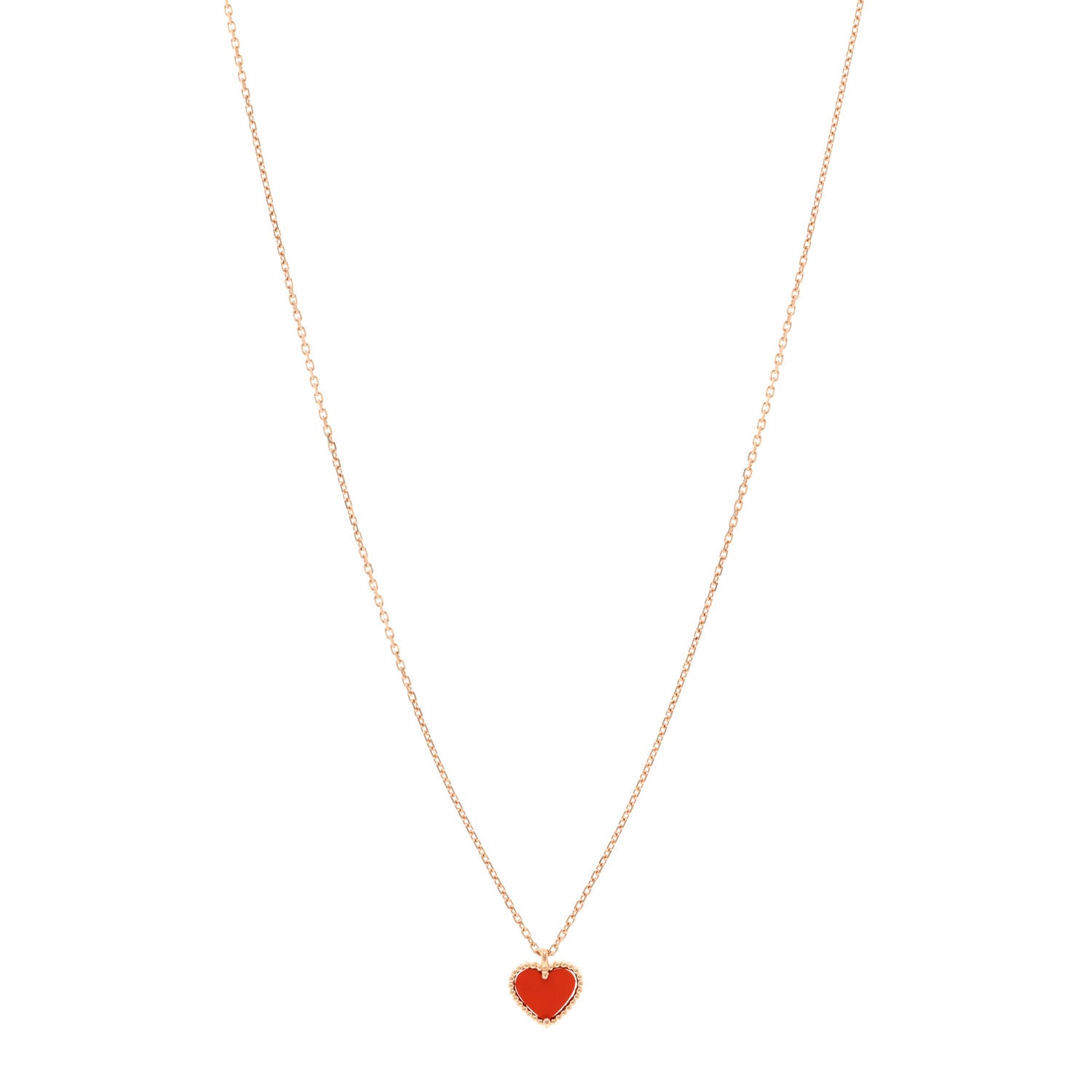 Van Cleef & Arpels 18k Rose Gold Carnelian Sweet Alhambra Heart Pendant Necklace 1 of 5