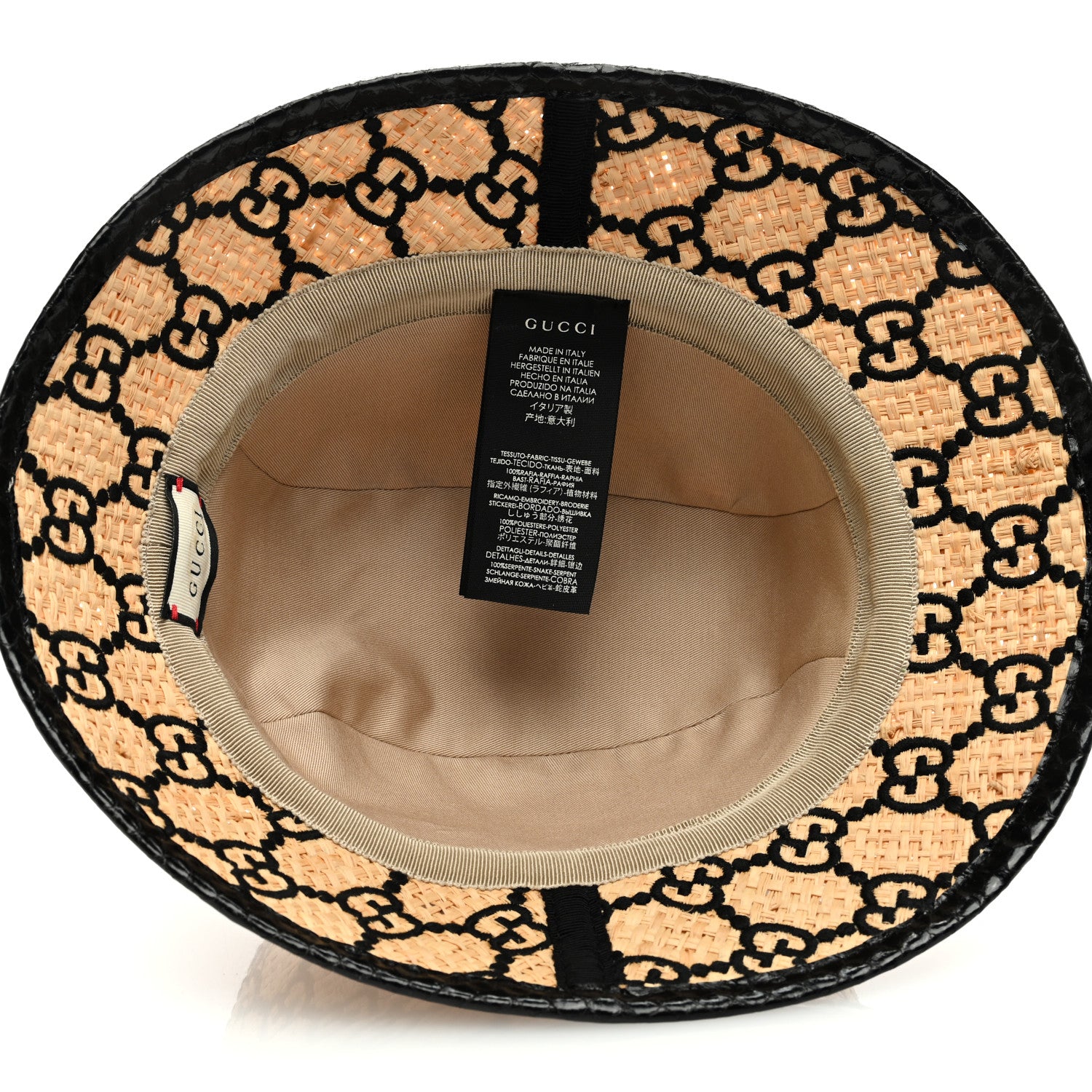 Gucci Raffia Elaphe Interlocking GG Embroidered Fedora Hat M Ivory Black 6 of 7
