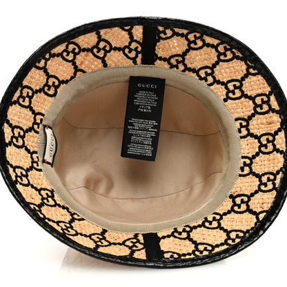 Gucci Raffia Elaphe Interlocking GG Embroidered Fedora Hat M Ivory Black 6 of 7