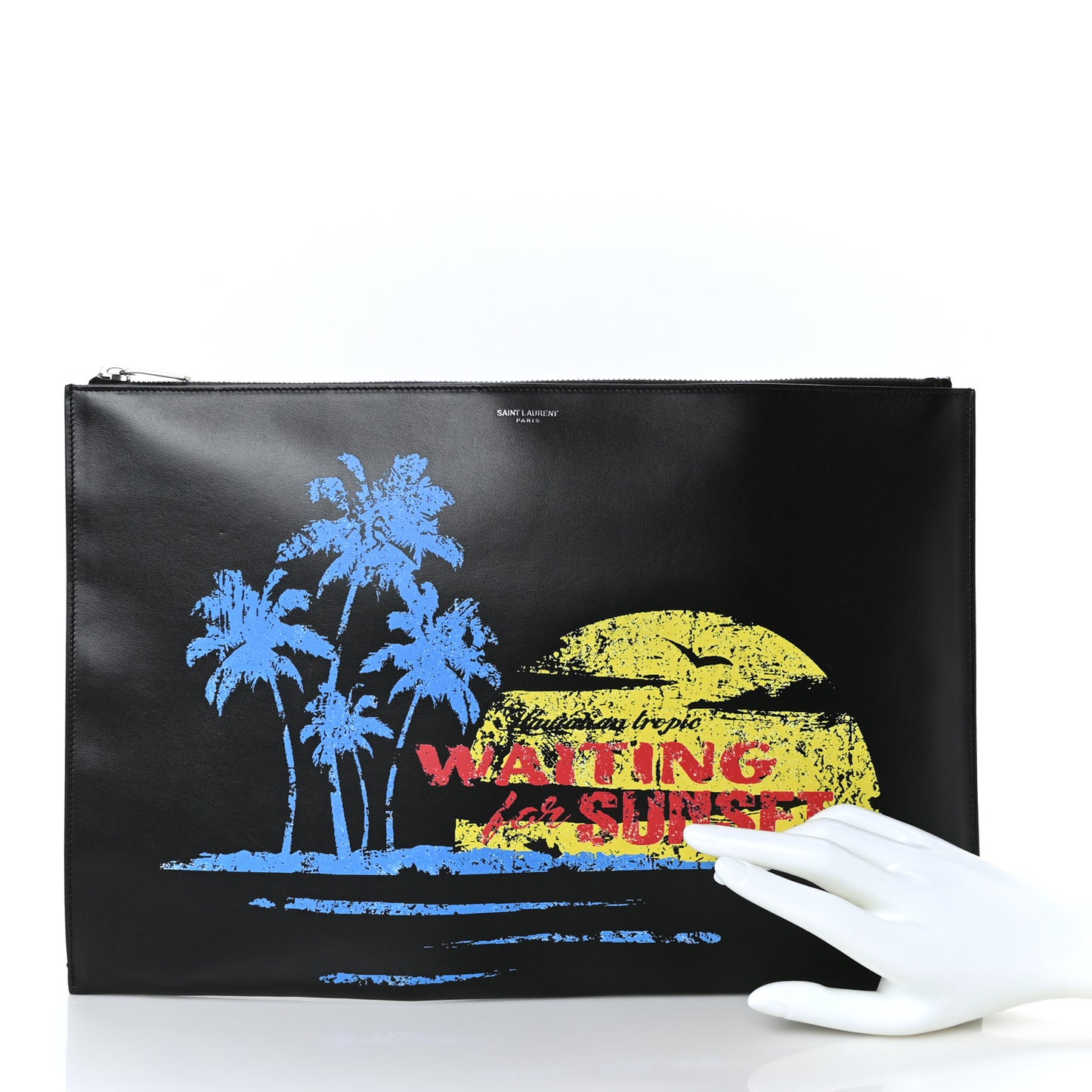 Calfskin Waiting for Sunset Large Sac De Jour Carryall Pouch Black