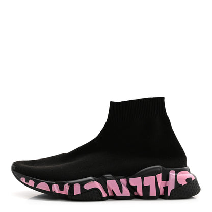 Balenciaga Recycled Knit Womens Speed Graffiti Sneakers 37 Black Pink 1 of 10