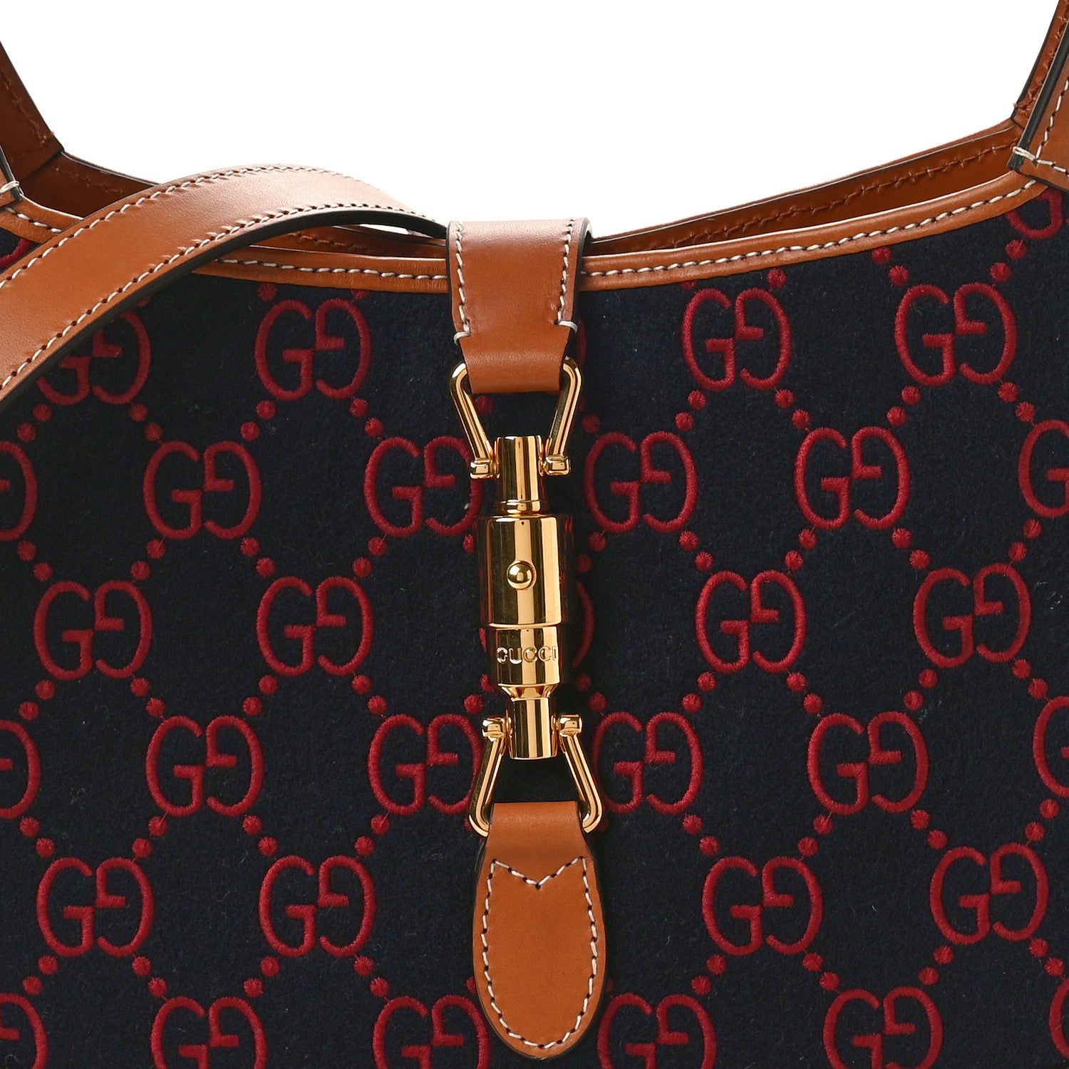 Gucci Wool Monogram Calfskin Small Jackie 1961 Hobo Navy Burgundy 8 of 10