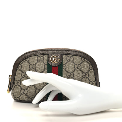 Gucci GG Supreme Monogram Textured Calfskin Web Medium Ophidia Cosmetic Case Beige Ebony New Acero 2 of 11