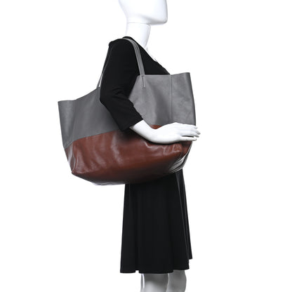 Celine Lambskin Horizontal Bi-Color Cabas Grey Cognac 3 of 14