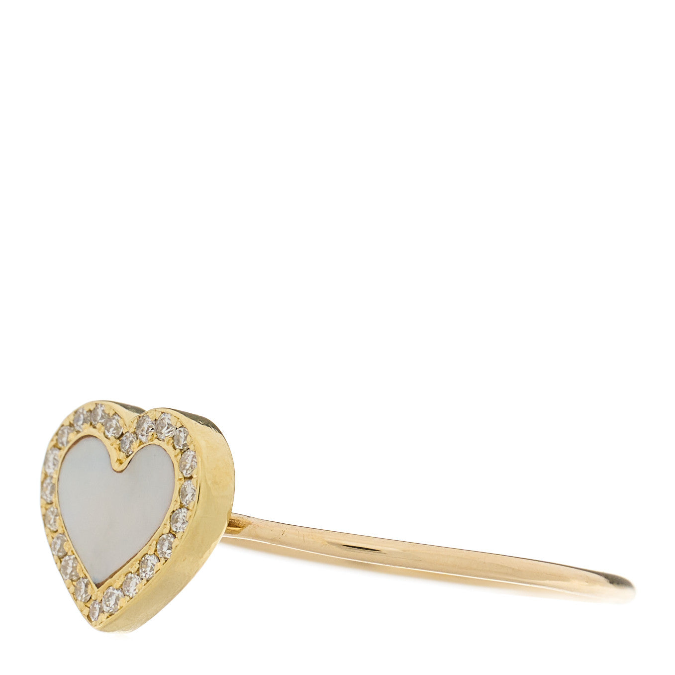 18K Yellow Gold Diamond Mother of Pearl Extra Small Heart Ring 53 6.5