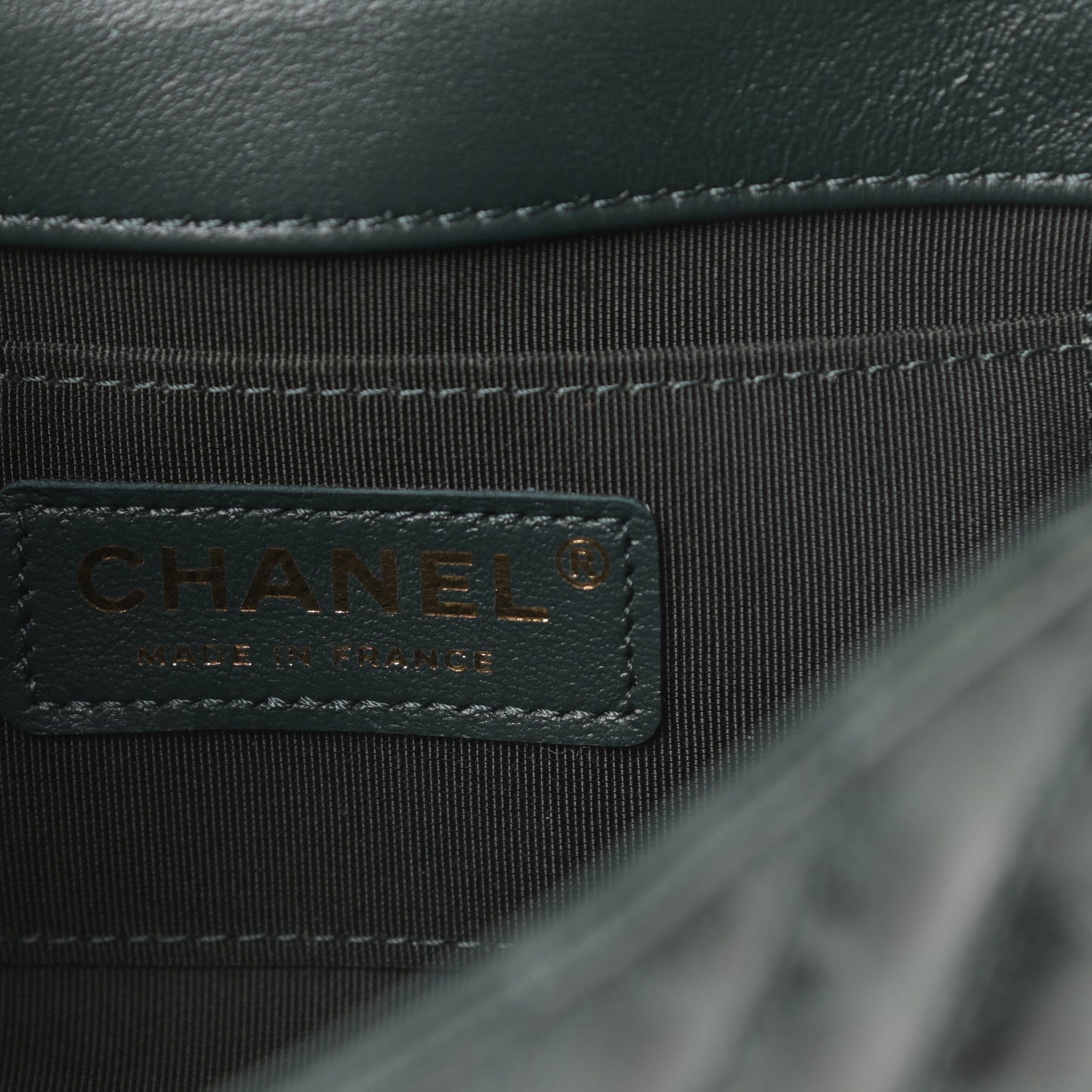 Glazed Calfskin Chevron Quilted Small Hampton Flap Dark Green