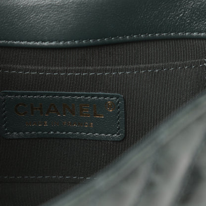 Chanel Glazed Calfskin Chevron Quilted Small Hampton Flap Dark Green 6 of 11