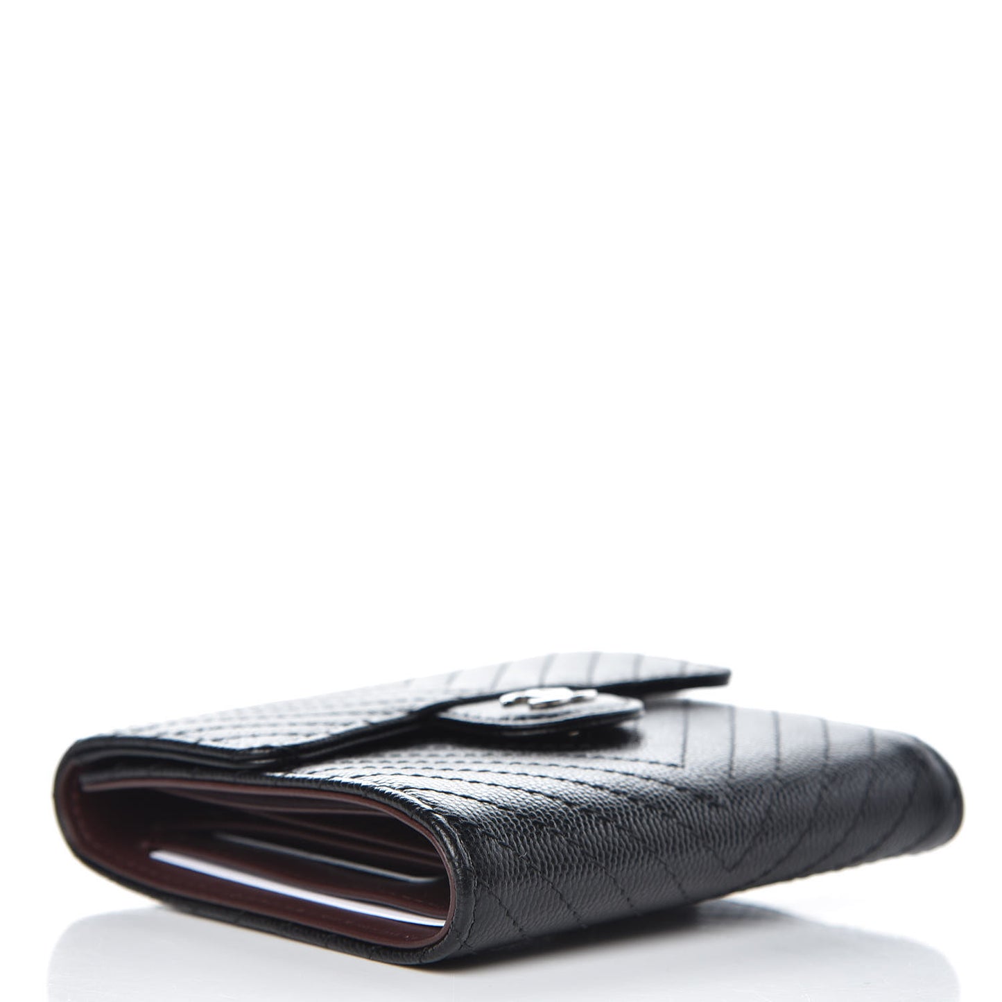 Caviar Chevron Quilted Compact Flap Wallet Black