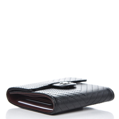 Chanel Caviar Chevron Quilted Compact Flap Wallet Black 4 of 9