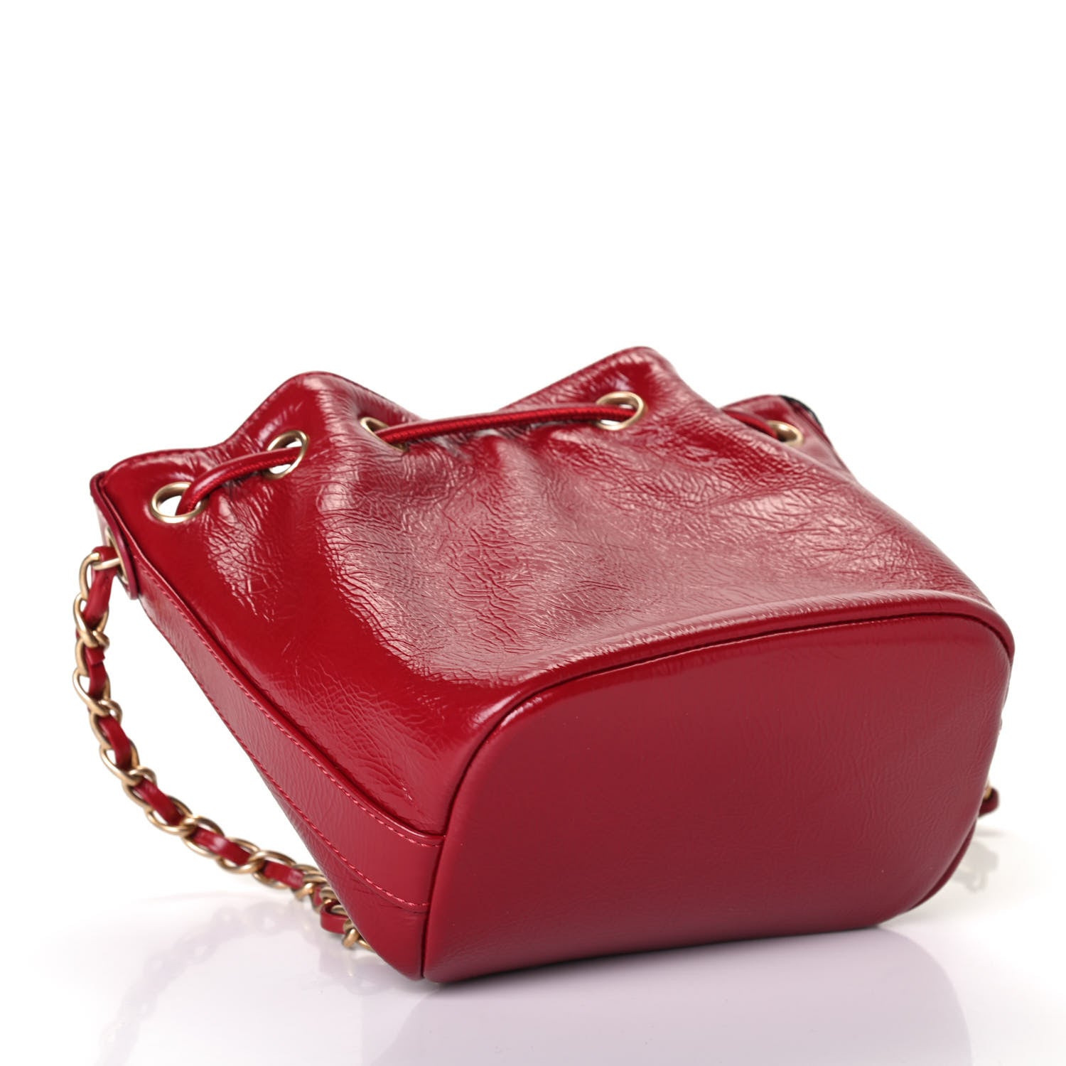 Chanel Shiny Aged Calfskin CC Chain Mini Drawstring Bag Red 3 of 9
