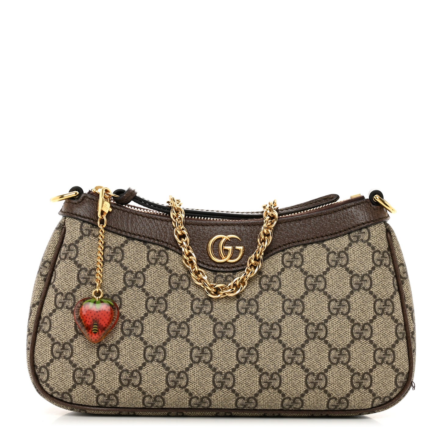 GG Supreme Monogram Textured Dollar Calfskin Web Small Ophidia GG Handbag Beige Ebony New Acero