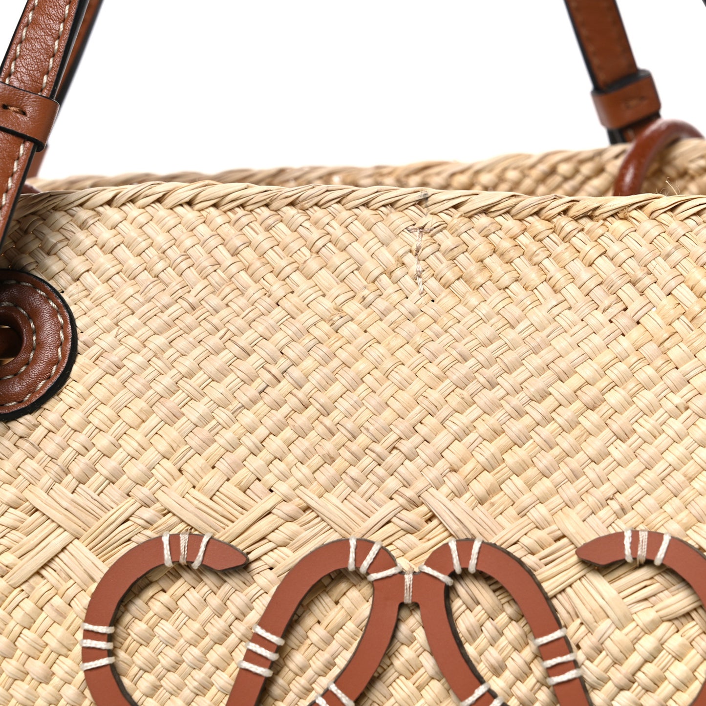 Calfskin Raffia Medium Anagram Basket Tote Bag Natural Tan