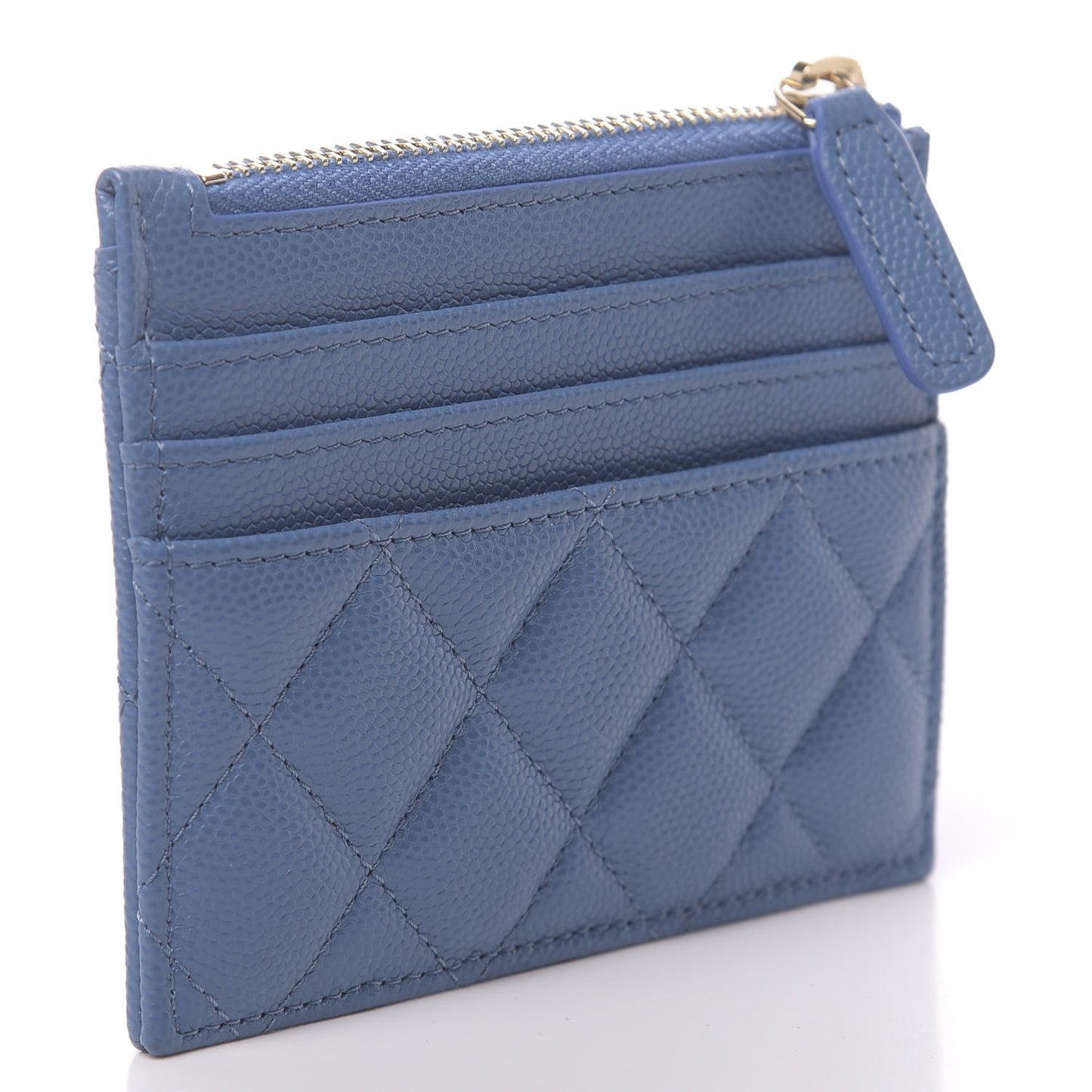 Caviar Quilted CC Zip Card Holder Blue