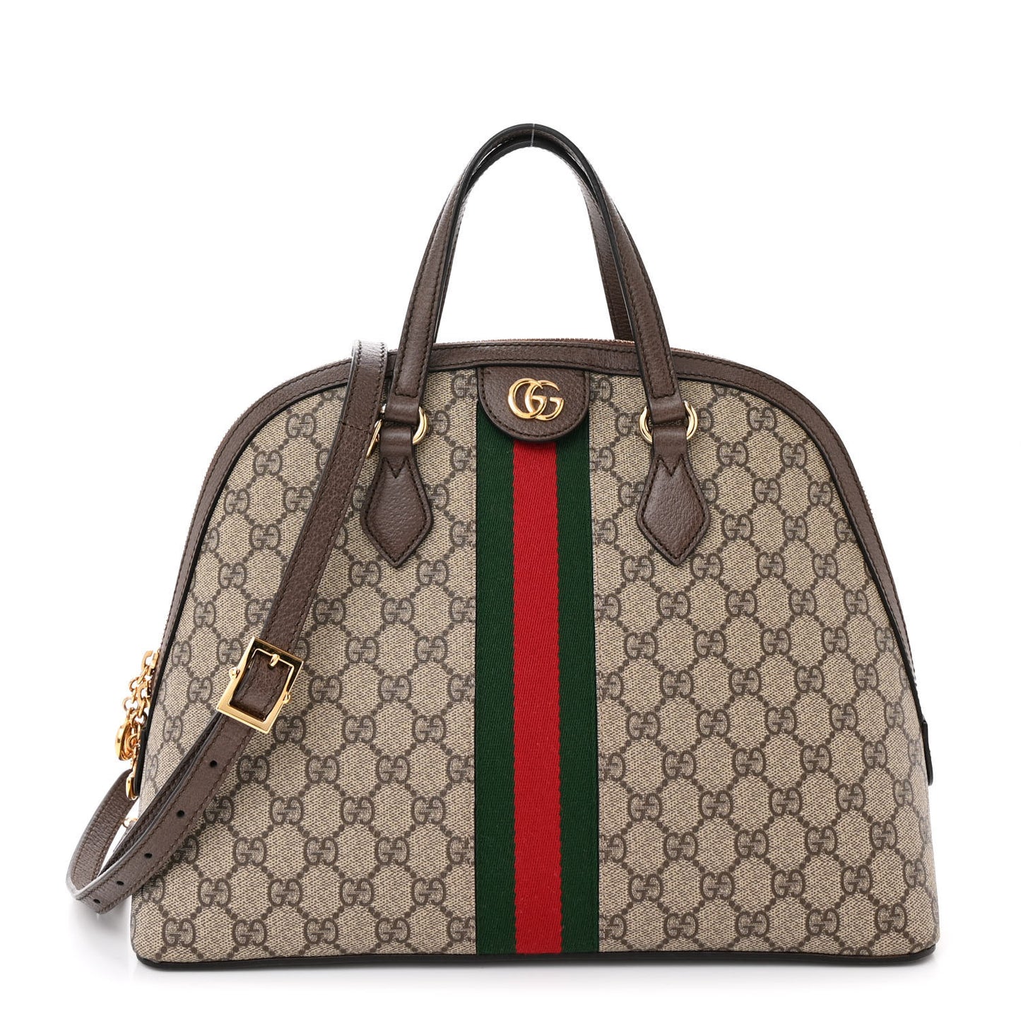 GG Supreme Monogram Web Medium Ophidia Top Handle Dome Bag Brown