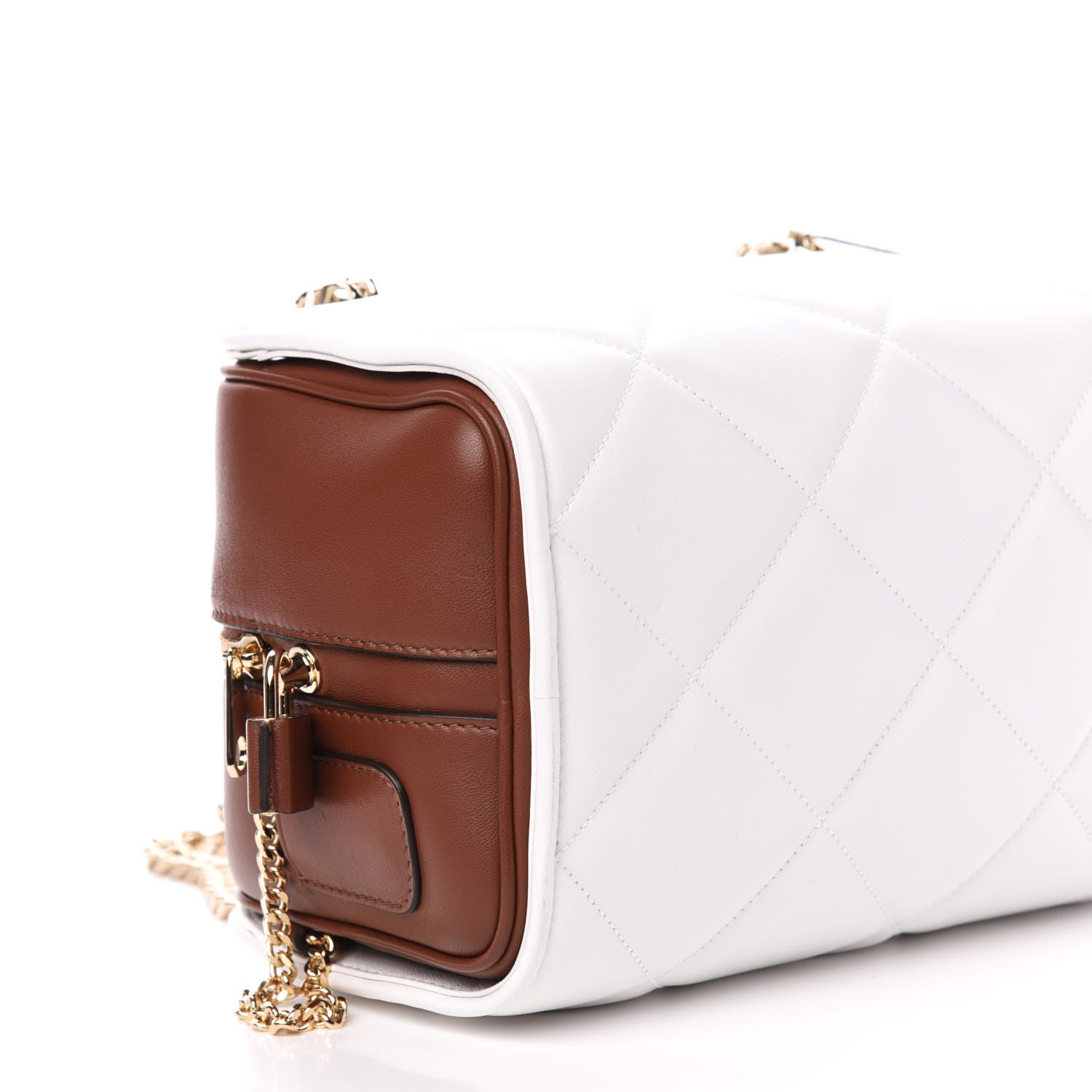 Burberry Lambskin Quilted Two-Tone Small Double Cube Bag White Tan 8 of 10