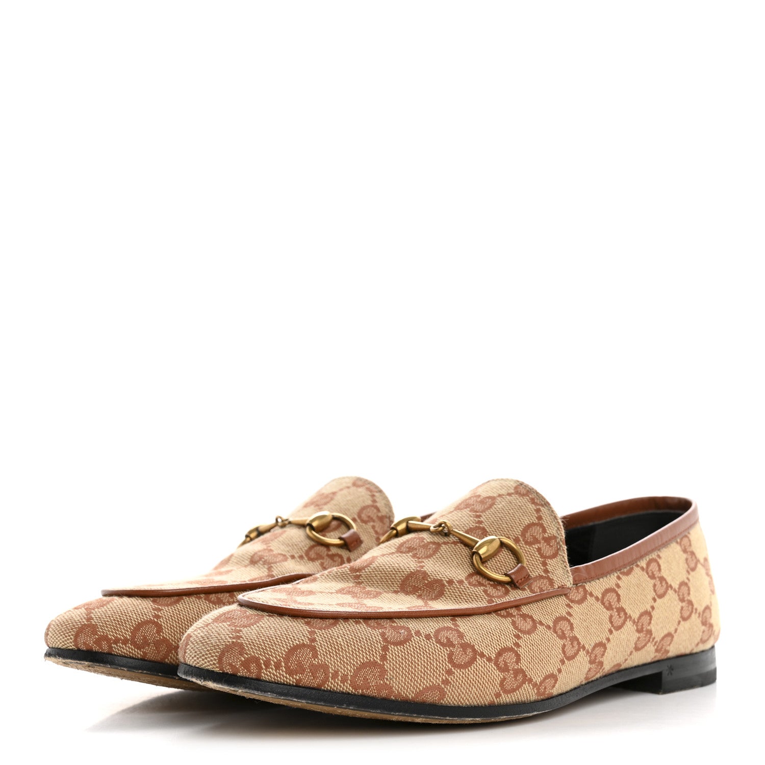 Gucci Canvas GG Monogram Horsebit Womens Jordaan Loafers 38 Beige Ruggine Rust 4 of 12