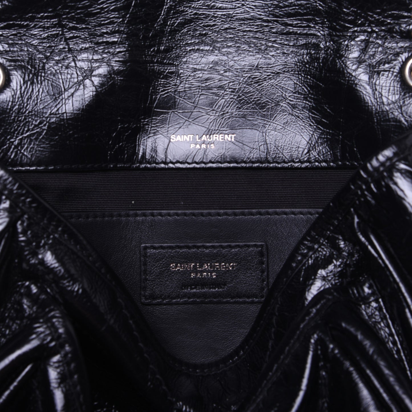 Crinkled Calfskin Matelasse Monogram Baby Niki Chain Satchel Black