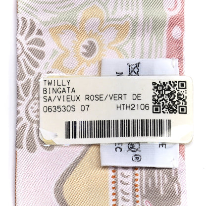 Hermes Silk Bingata Twilly Vieux Rose Vert De 4 of 4