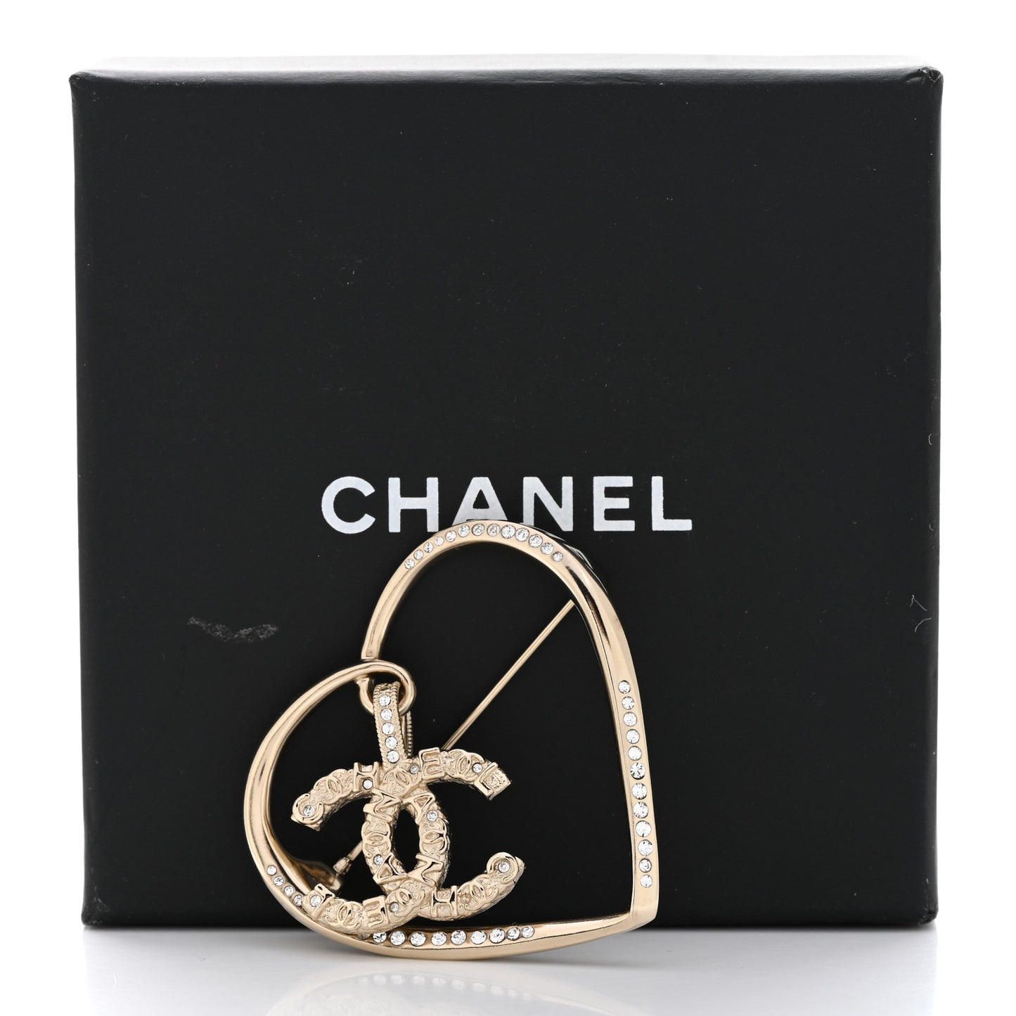 Crystal CC Logo Heart Brooch Gold