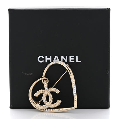 Chanel Crystal CC Logo Heart Brooch Gold 5 of 5