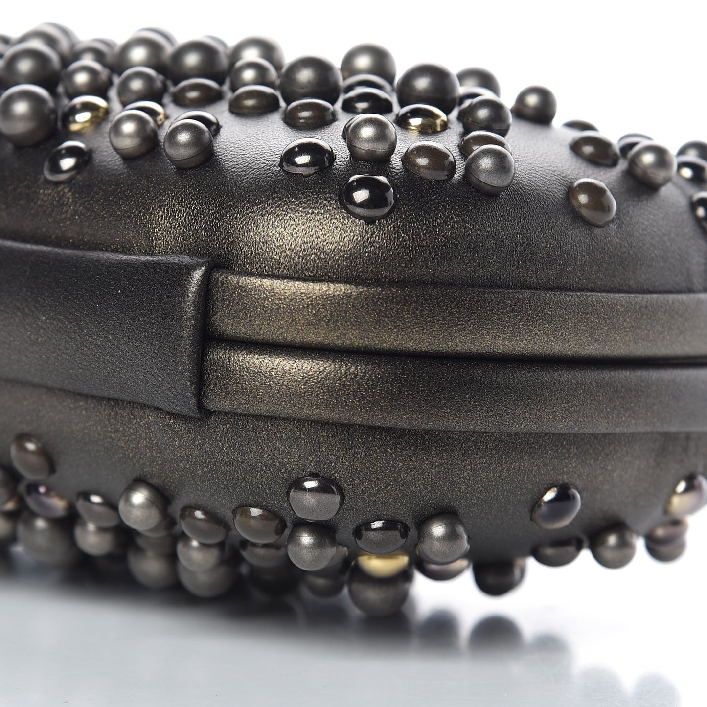 Nappa Pearl Embellished Knot Studded Clutch Gold