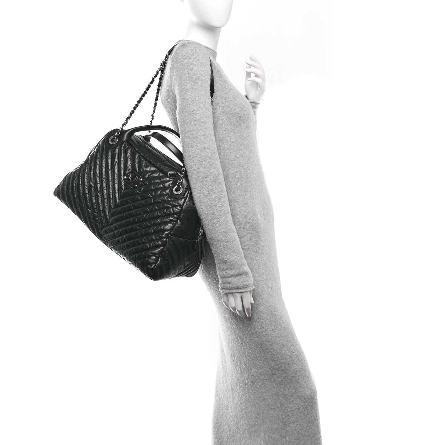 Aged Calfskin Chevron Medium Soft Bowling Bag Black