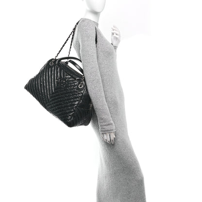 Chanel Aged Calfskin Chevron Medium Soft Bowling Bag Black 2 of 10