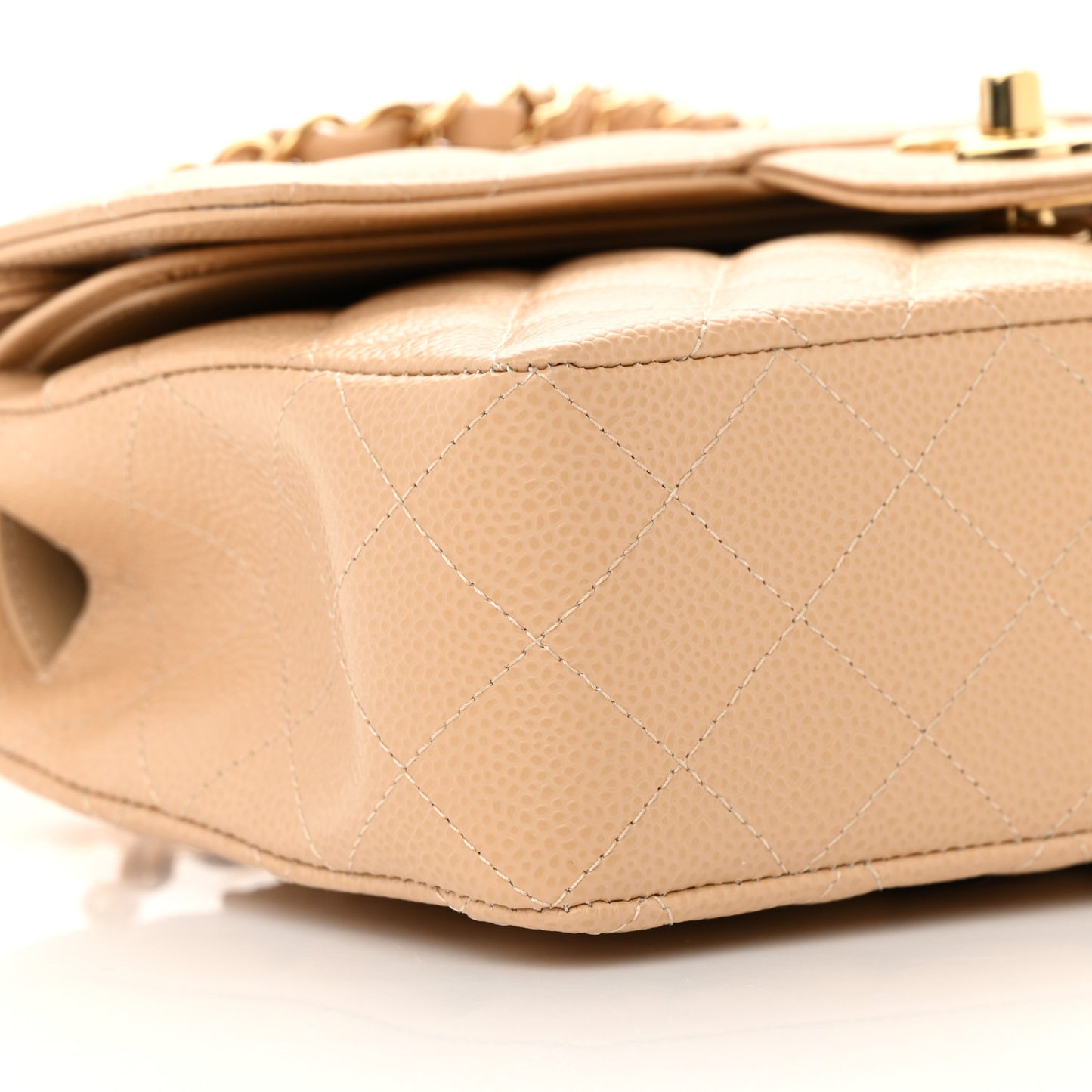 Caviar Quilted Small Double Flap Beige